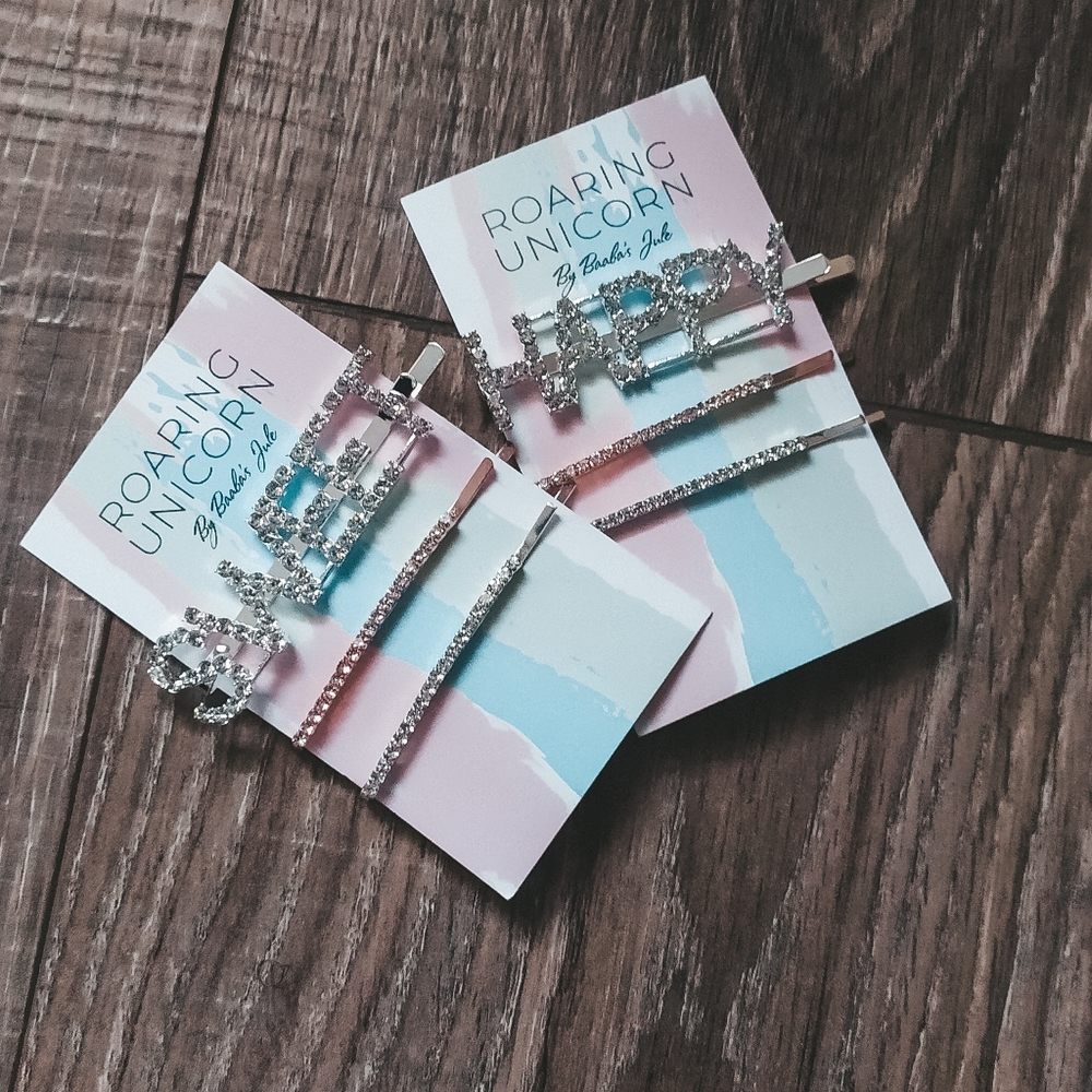 3/$30 Sweet and Happy Rhinestone Bobby Pins